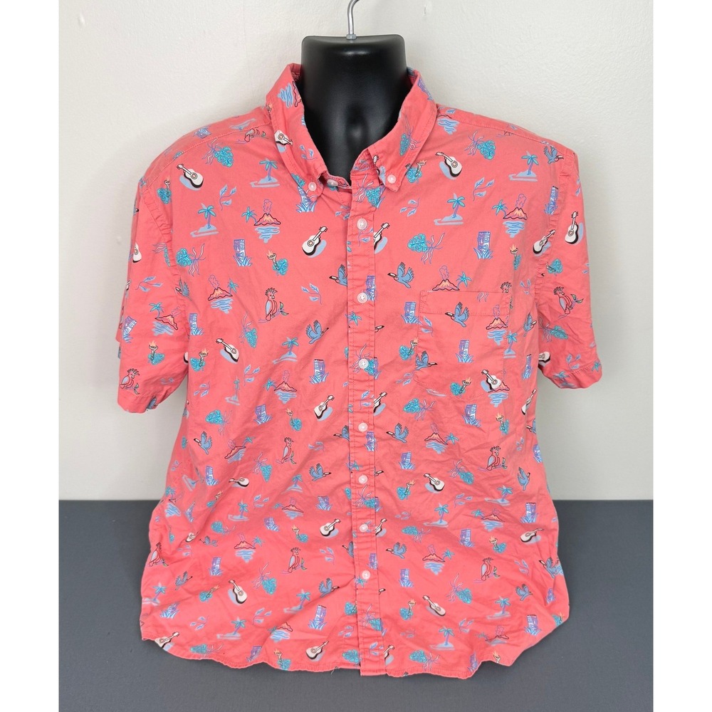 Sonoma Men's Short Sleeve Allover Print Button Front Shirt Pink Sz 2XL Hawaiian